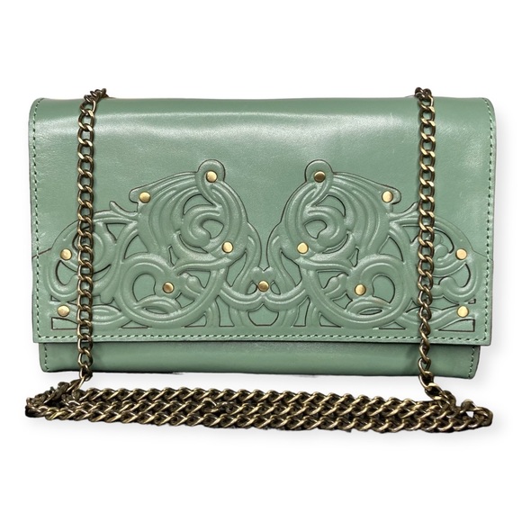 Patricia Nash Giada Chain Bag Filigree Sage Green Leather Shoulder Crossbody - Picture 8 of 16